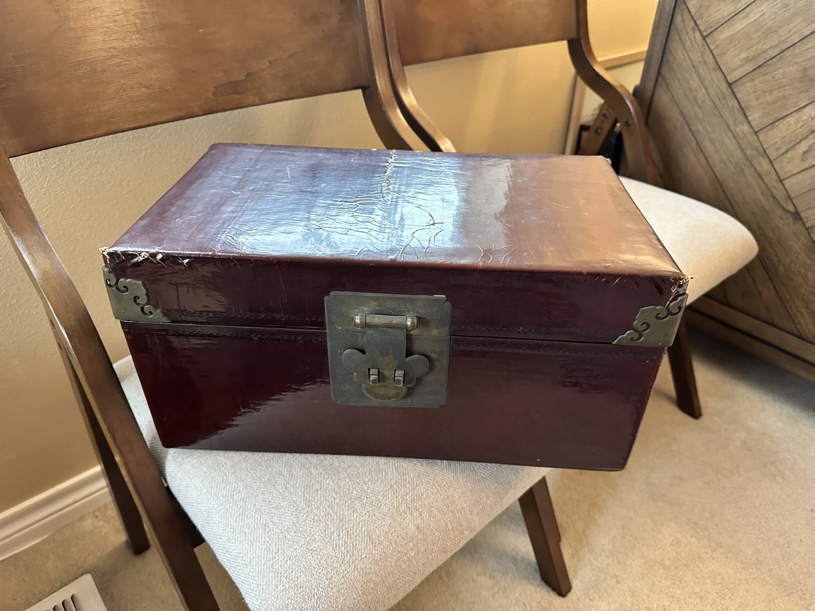 Vintage Possibly Antique Chinese Red Lacquered Wood Rectangular Box