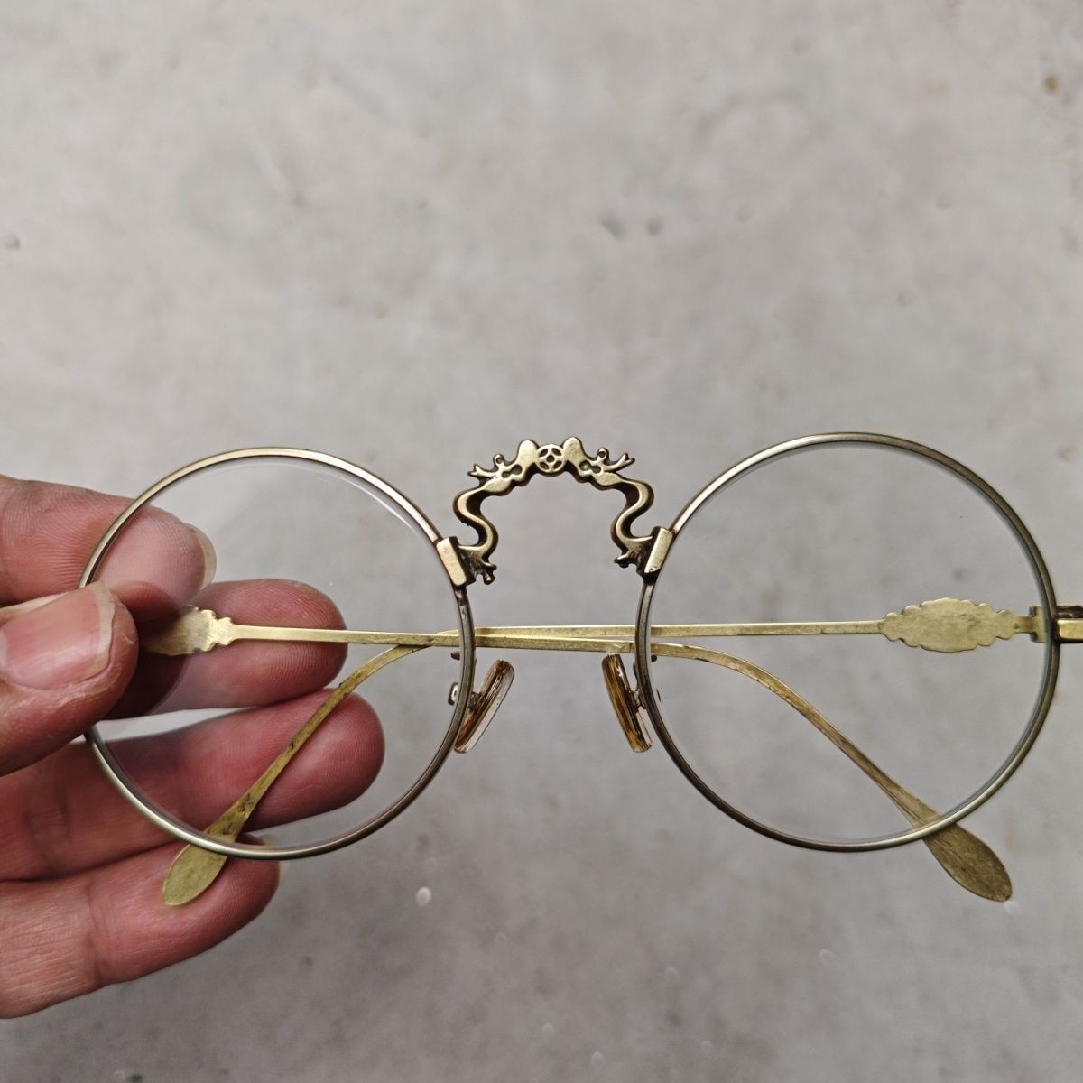 Vintage Copper Nickel Alloy Frame Crystal Eyeglasses Double Dragon Design