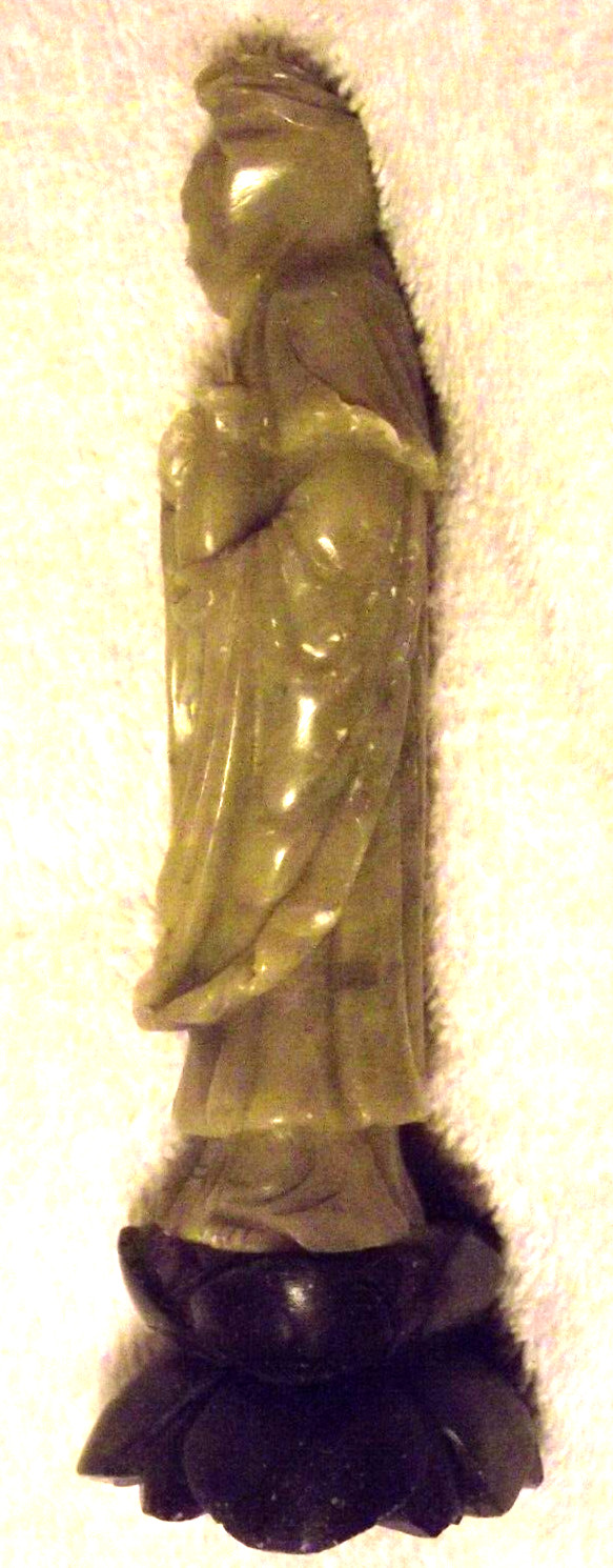Vintage Chinese Hand Carved Jadeite Statue Figurine Woman w/Jug on Pedestal S