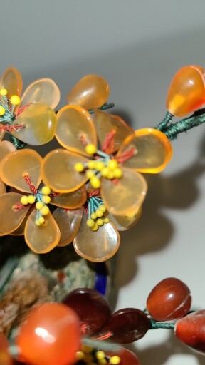 Chinese Gem Stone Art Bonsai Tree Carnelian Cherry Tree Cloisinae Pot 5″x5″