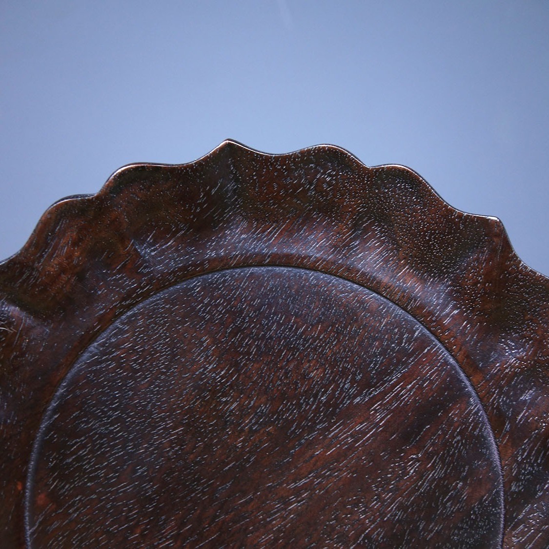 Vintage Hand Carved Rosewood Lotus Tea Tray Decor 14.5cm