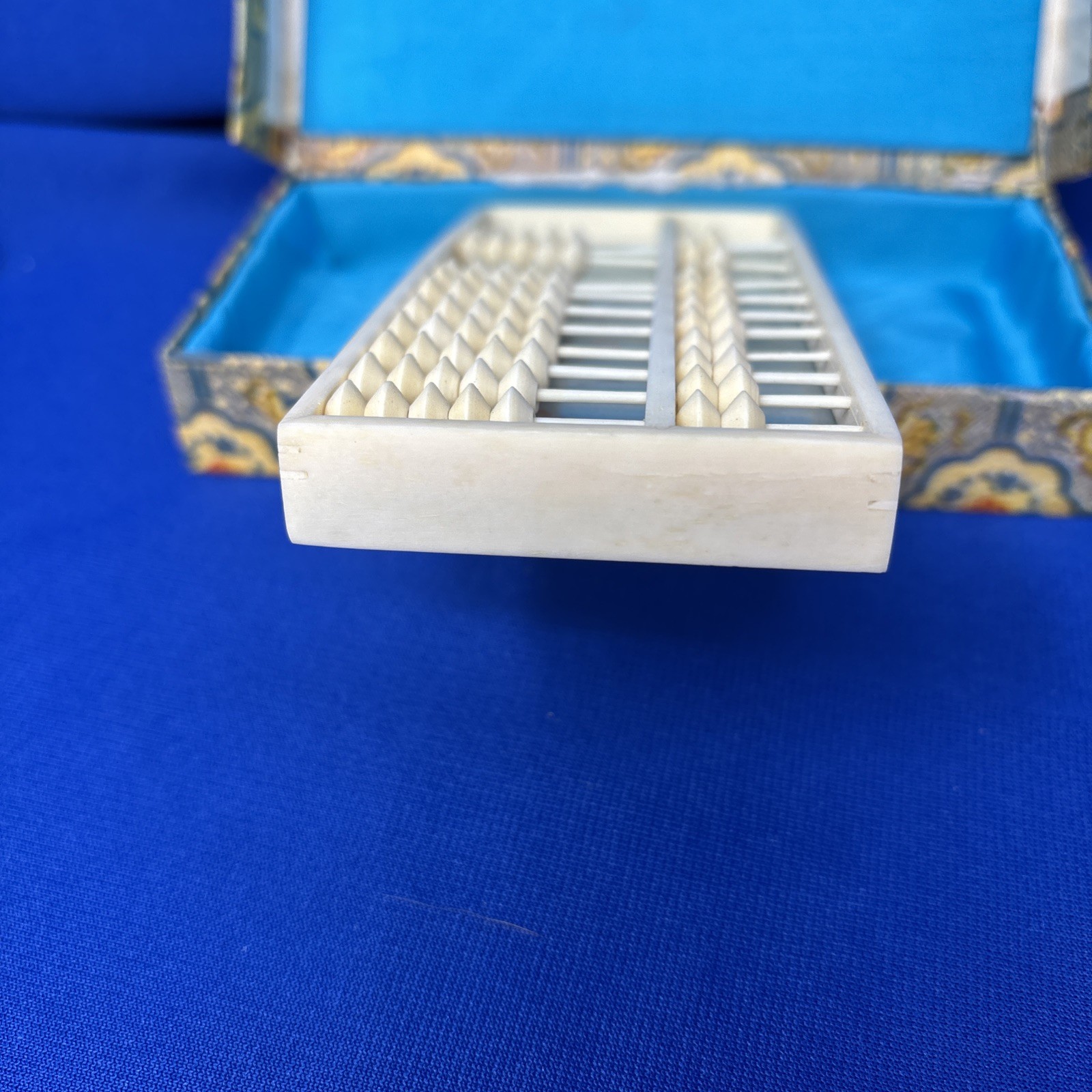 Small Vintage Chinese Suanpan Abacus Painted Glass Fabric Box PRC