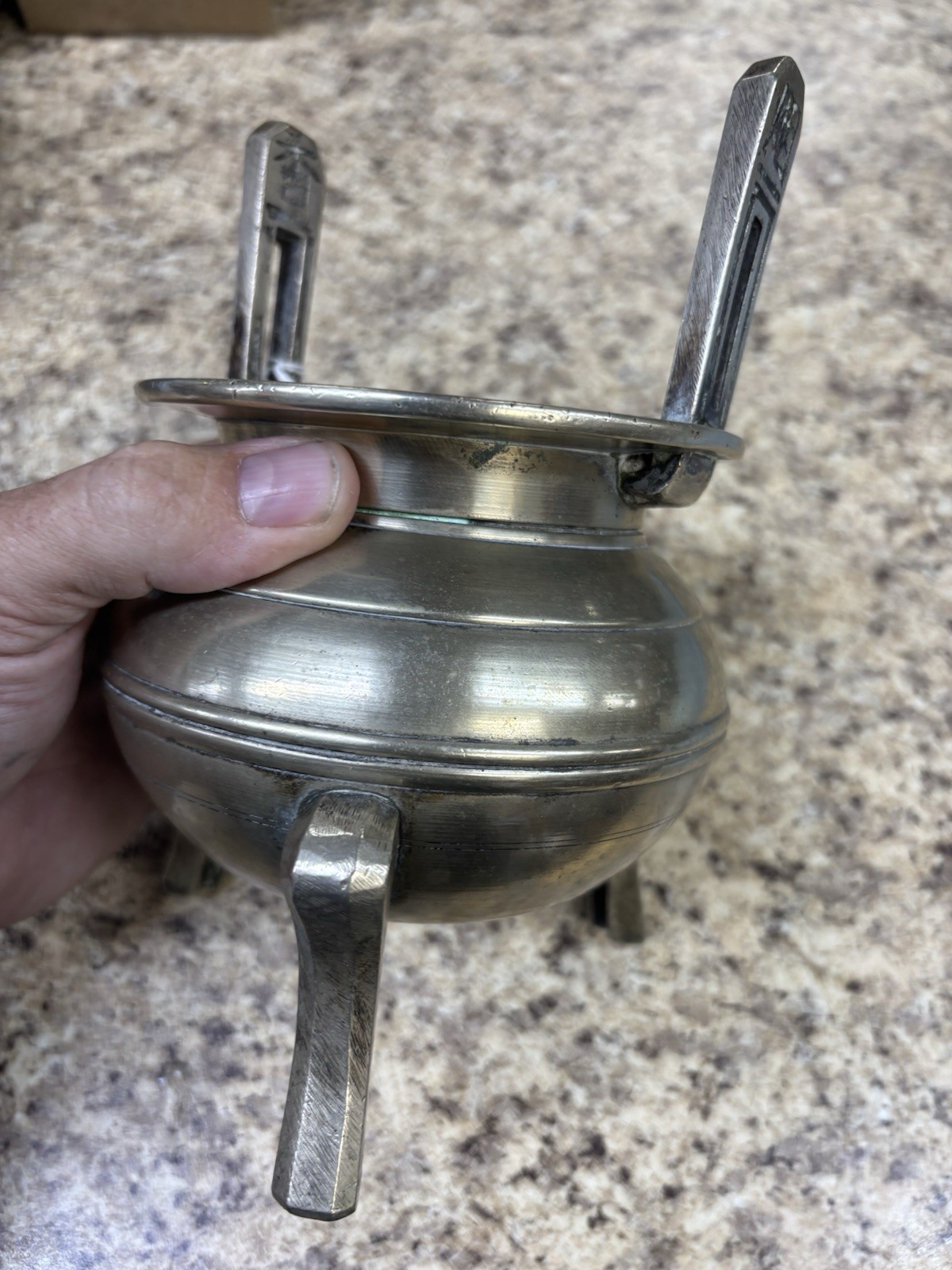 Vintage Chinese Brass Footed Incense Burner Holder Tri pod pot With Lid – Marked