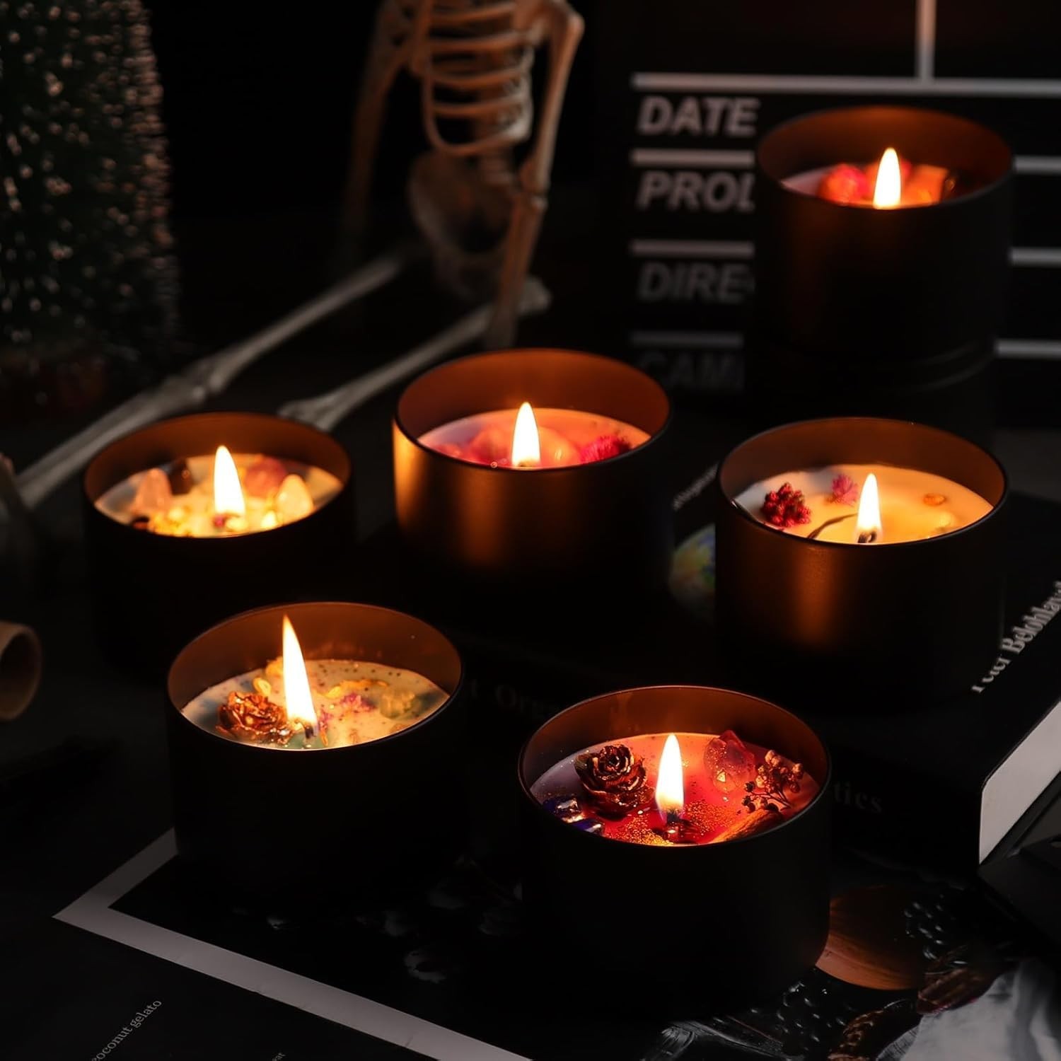 12 PCS Candle Jars 8oz Tins Metal Wood-Grain Printing Lids Empty Bulk Black