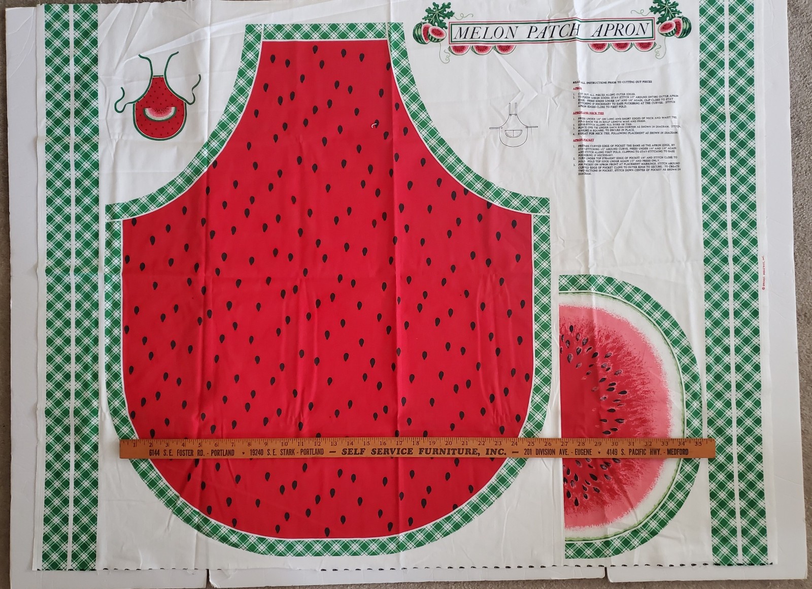 Vintage Springs Watermelon Apron Cut & Sew Cotton Fabric Panel DIY