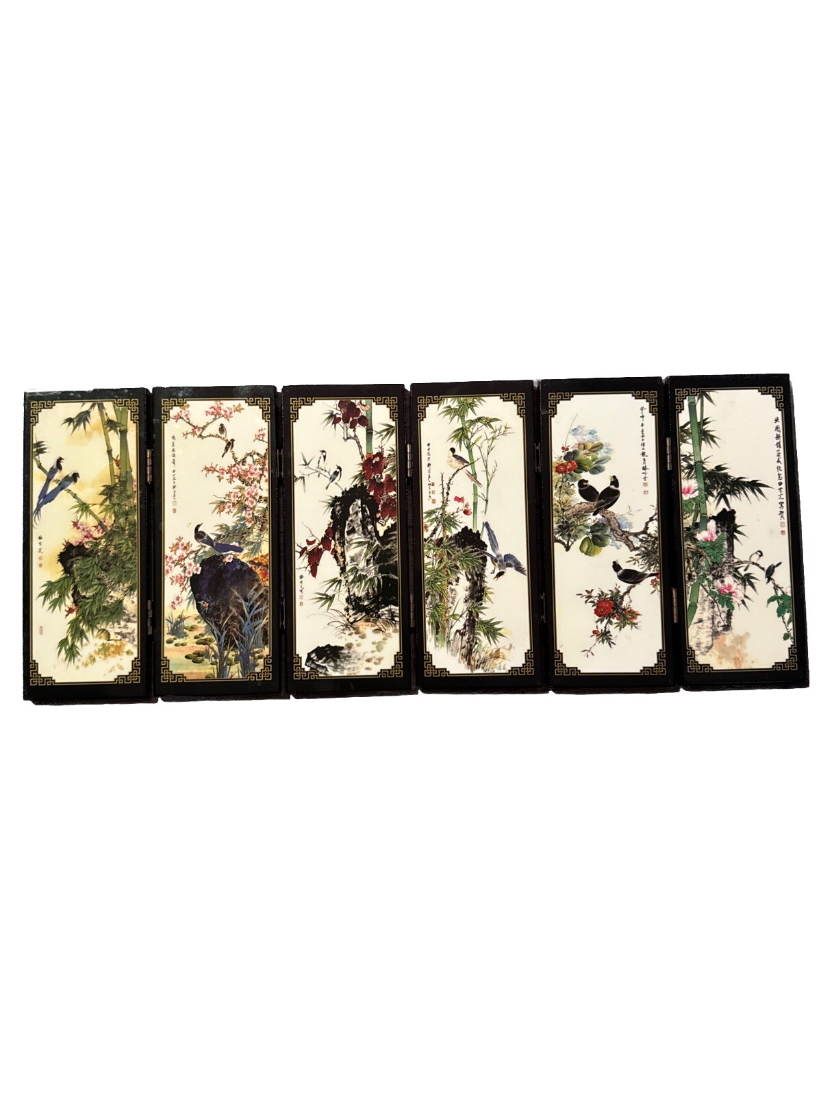 Asian 6 Panel Screen. Chinese Home Decor Birds & Flowers By Niao Yu Hua Xiang