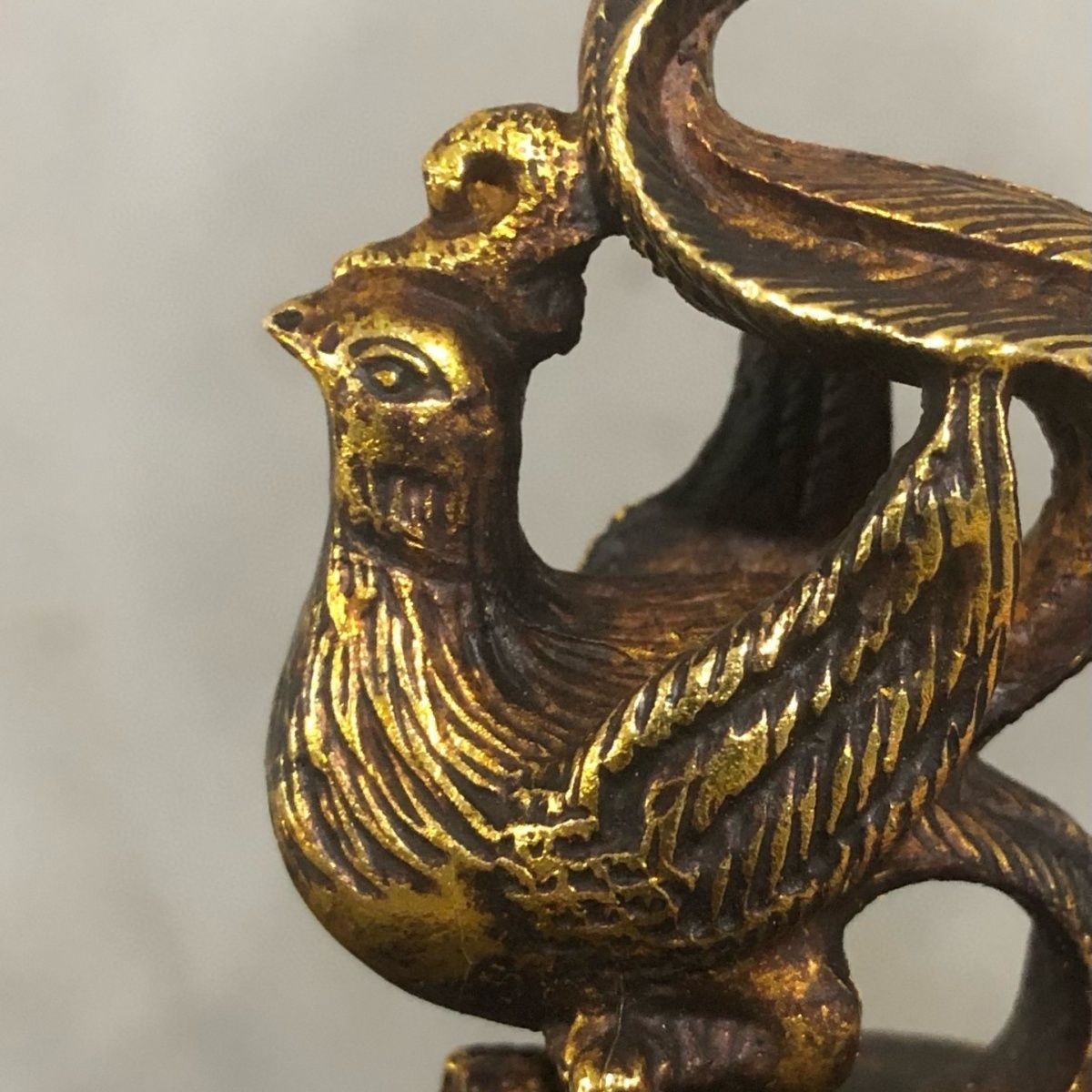 Solid Phoenix Statue Vintage Patina Metal Ornament Antique Style Desk Decor