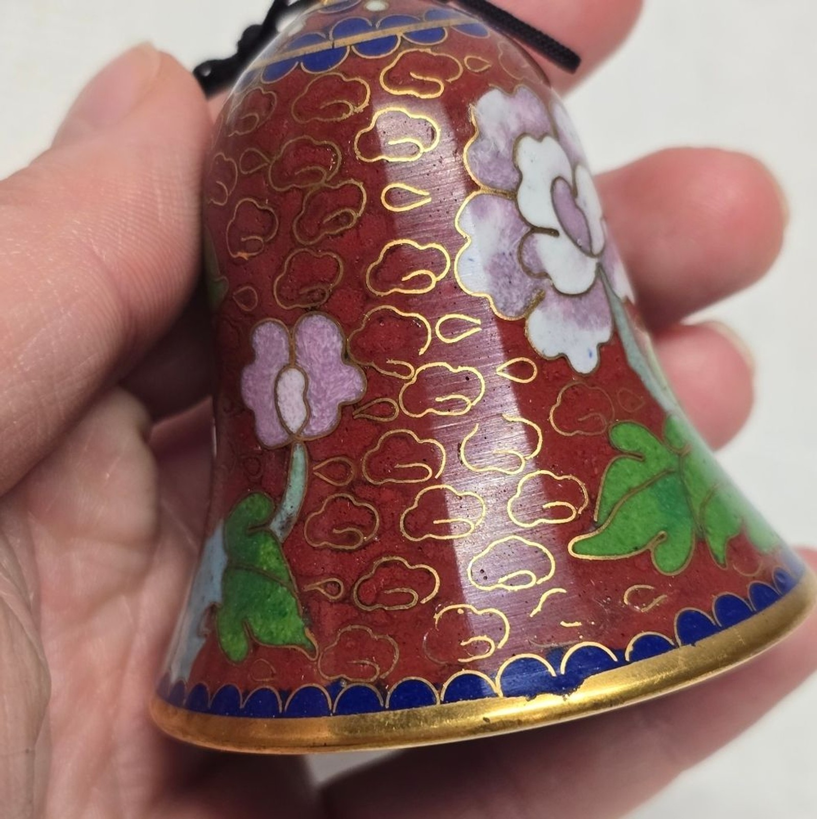 Vintage Cloisonne Floral Bell Ornament Asian Oriental Chinese Cottage Decor