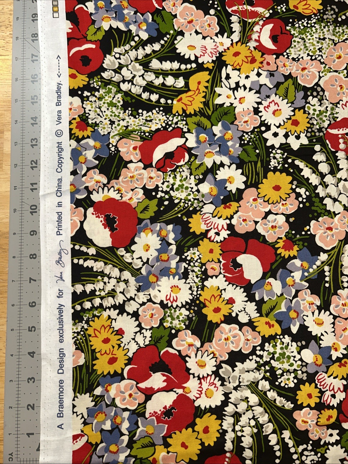 Vera Bradley Poppy Fields 1/2 Yard 58” Wide Cotton Fabric – New