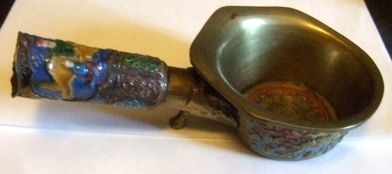 Chinese Brass Enamel Ashtray Estate Heirloom