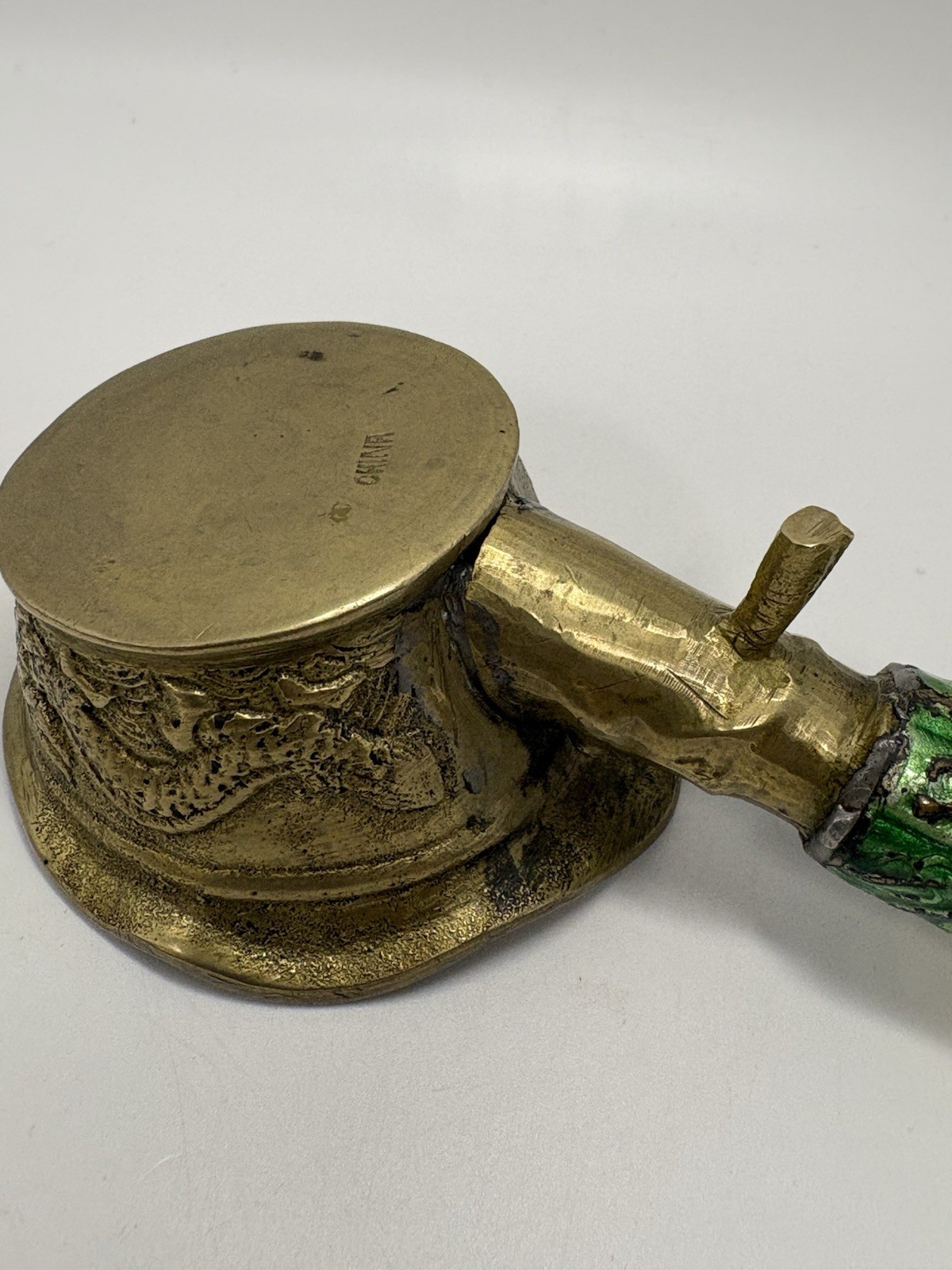 Vintage Chinese silk iron or coal iron with Cloisonné enamel handle