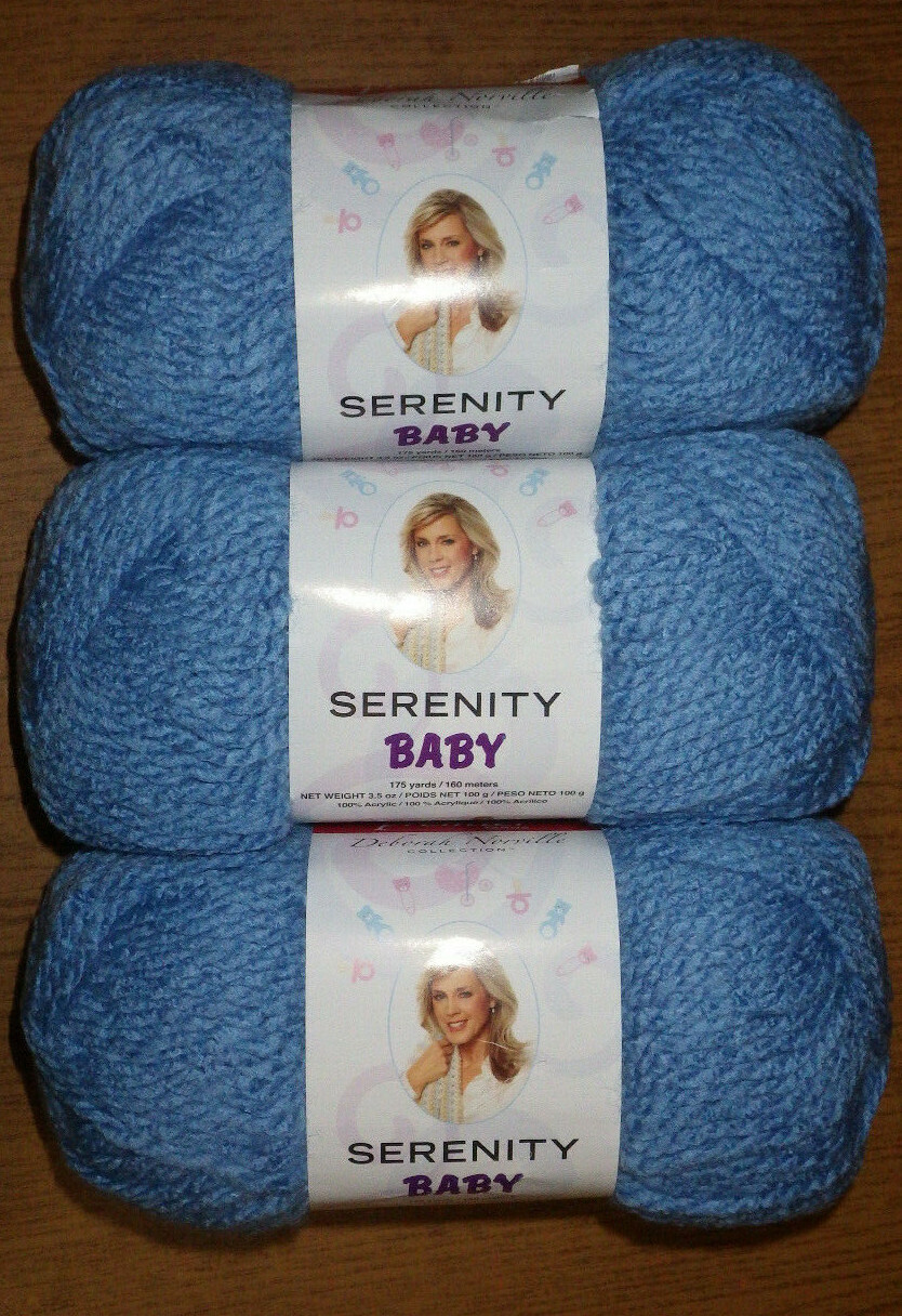 Lof of 3 Skeins, Deborah Norville Serenity Baby Yarn, 3.5oz, 175 yd, CornFlower