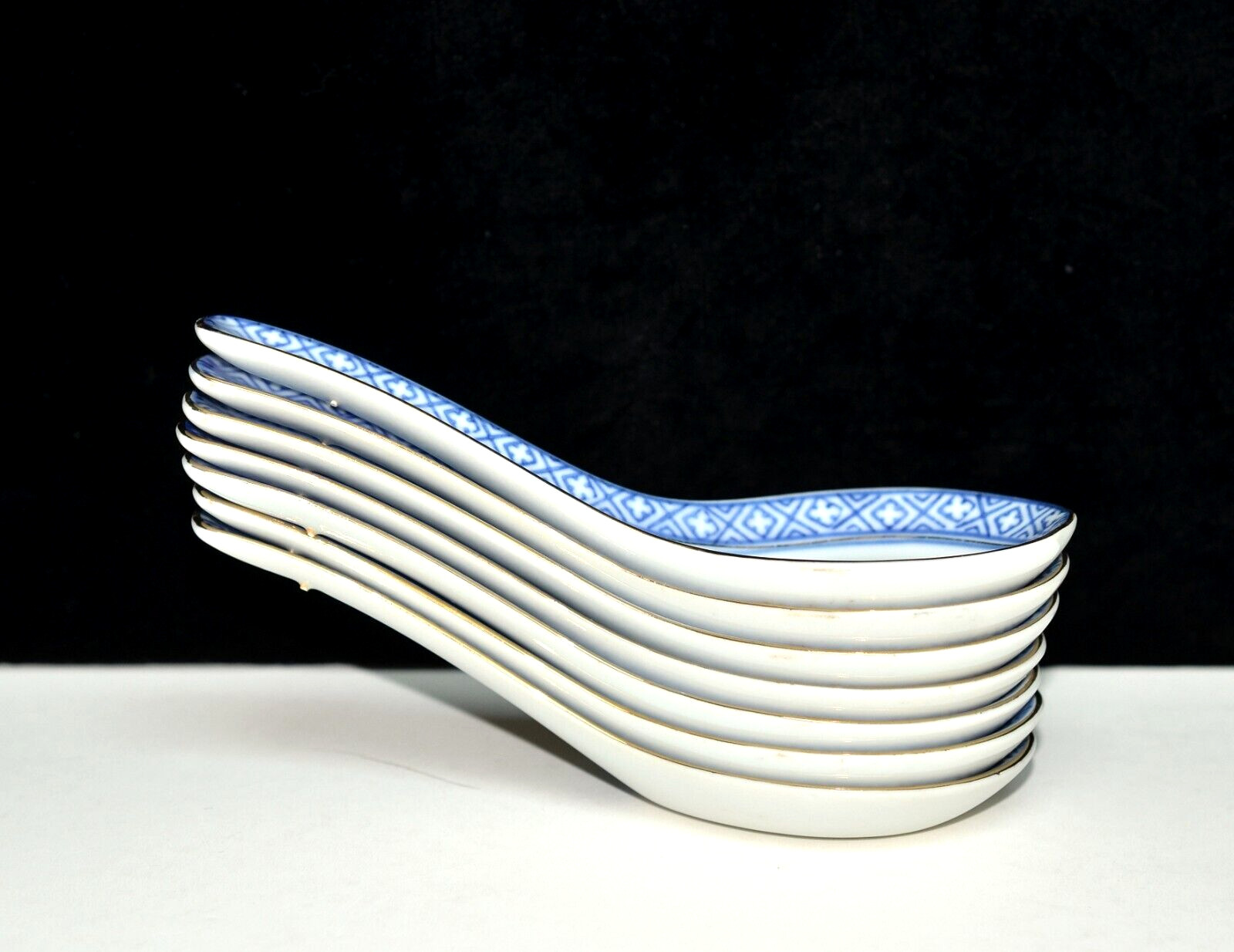 Chinese Rice Eye Grain * 7 SPOONS * Porcelain, Blue White Flower Oriental, EXC