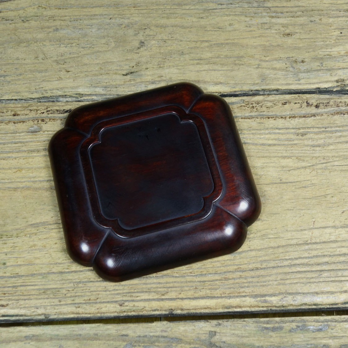 Vintage Hand Carved Rosewood Square Tea Tray Decor 13cm