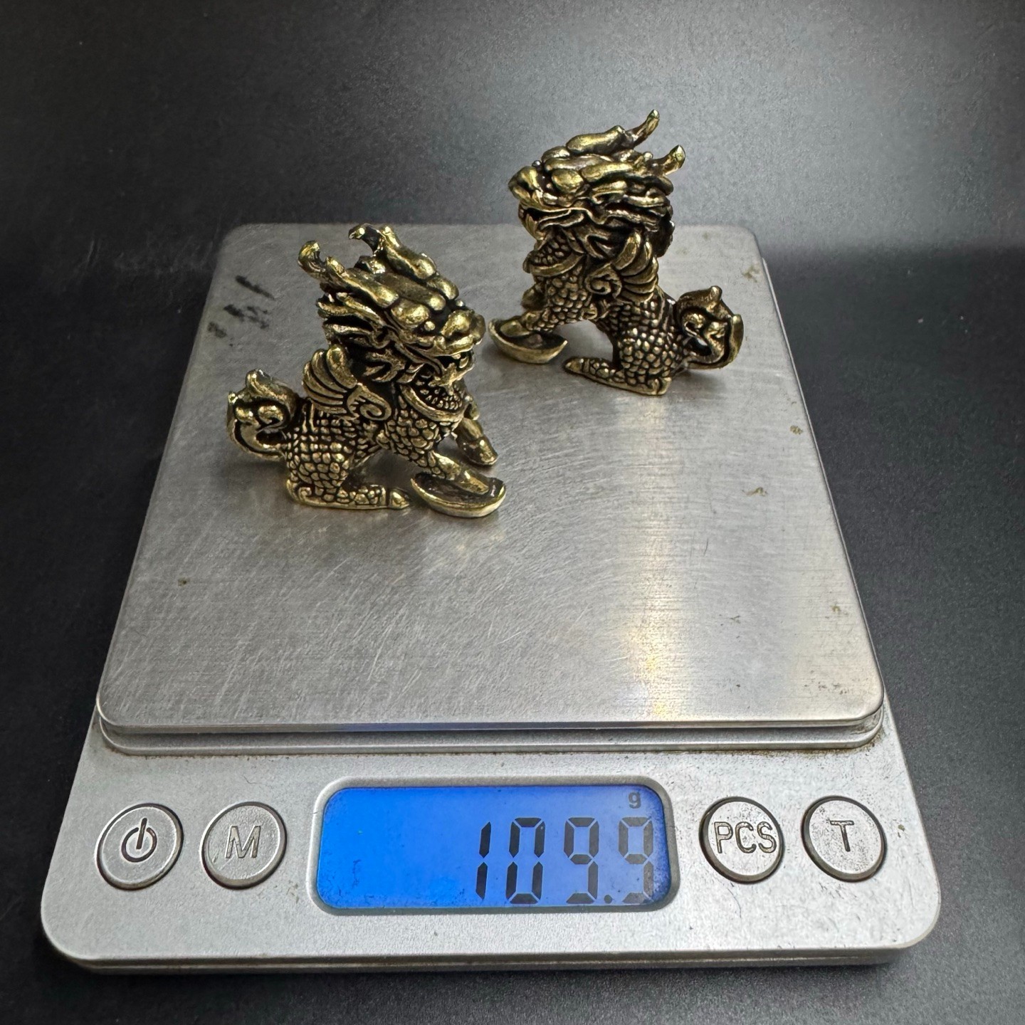 Pair Brass Winged Qilin Statues Chinese Feng Shui Wealth Lucky Mini Ornaments