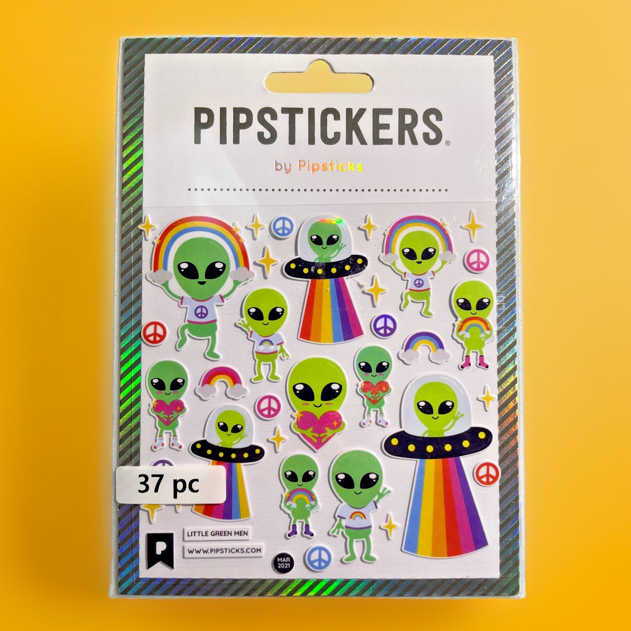 Pipstickers by Pipsticks Little Green Men Package 37 Pieces One Sheet 4×4 Aliens