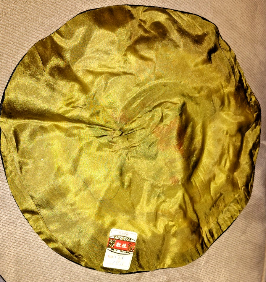 VINTAGE SILK SATIN EMBROIDERED DOILY BEIJING ESTATE 10 IN TAG ON BACK