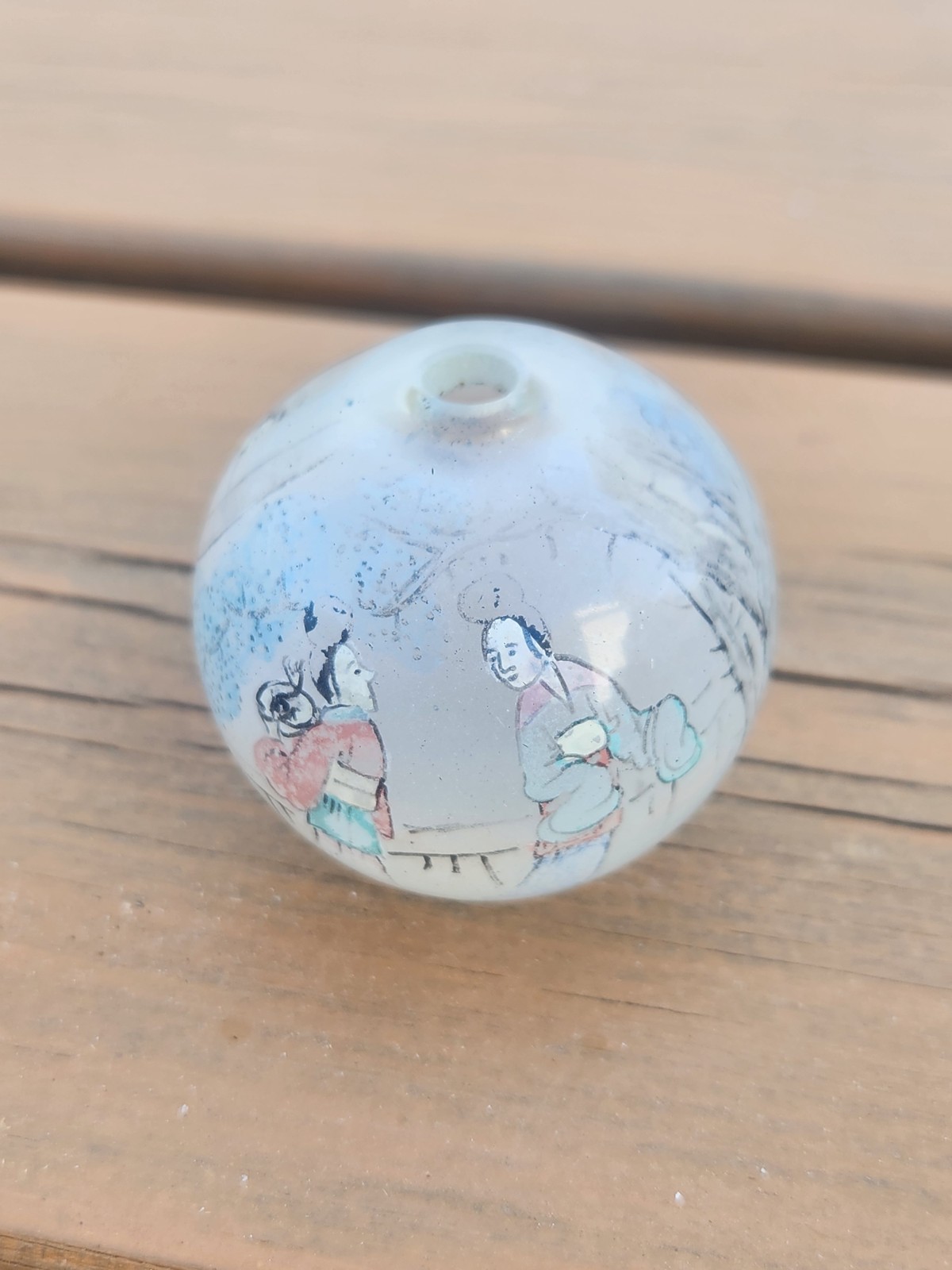 Vintage Chinese Reverse-painted Glass Globe Large Bead Art Object Sphere