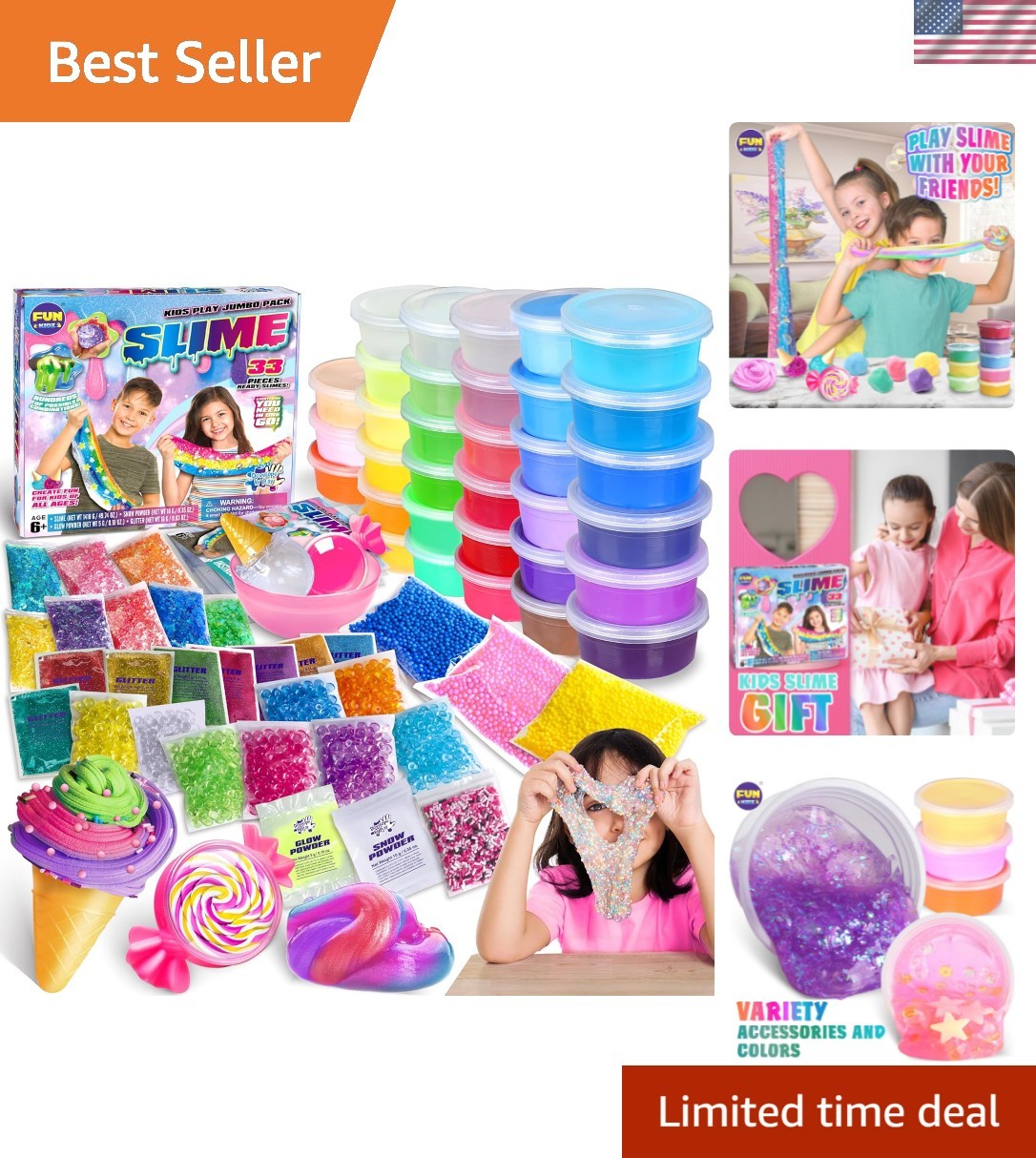 33 Cups Jumbo Slime Kit for Kids, Premade Ultimate Slime Pack to DIY Soft, C…