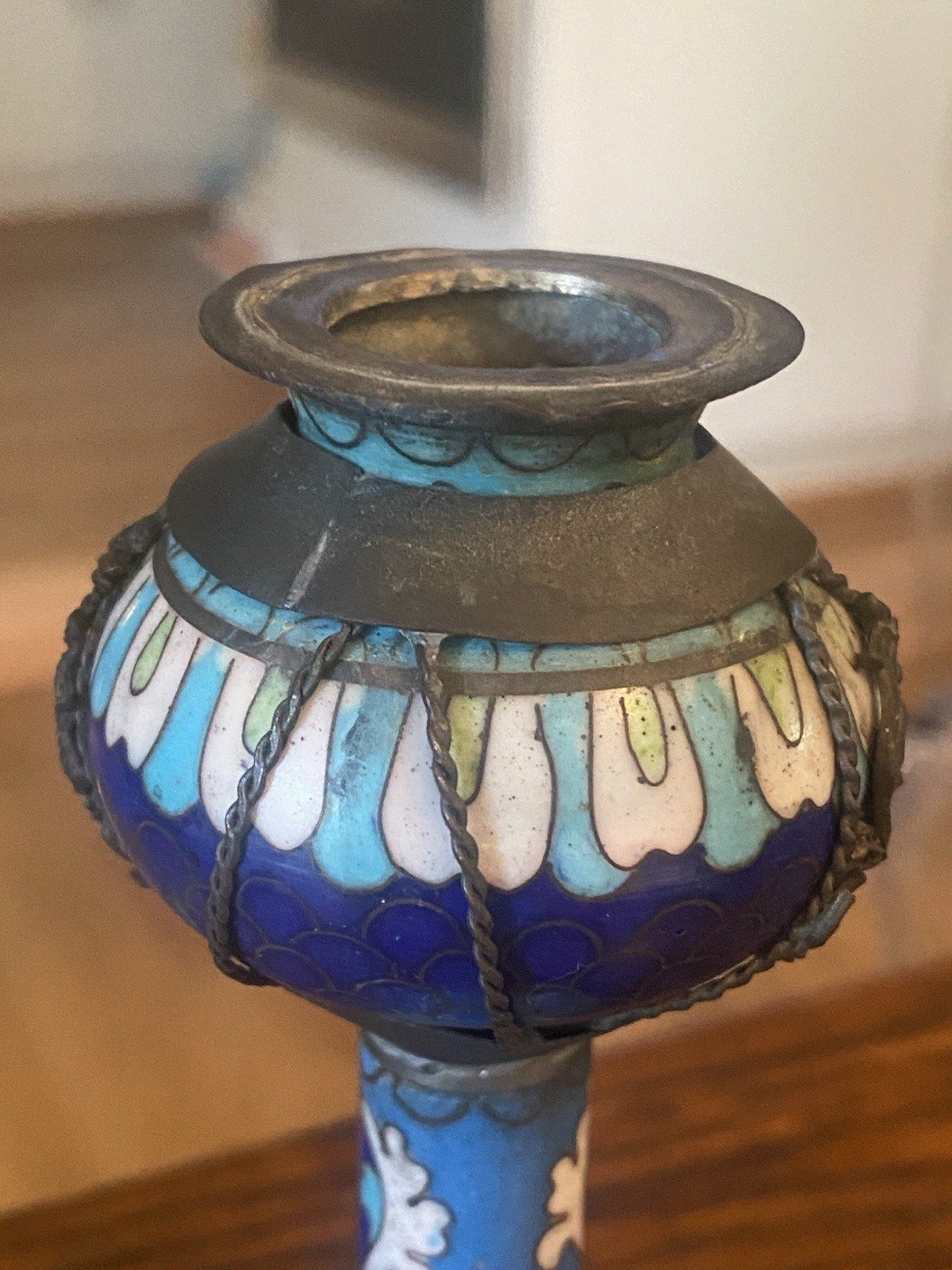 Vintage Chinese Cloisonné Oil LAMP Base Asia Enamel Art