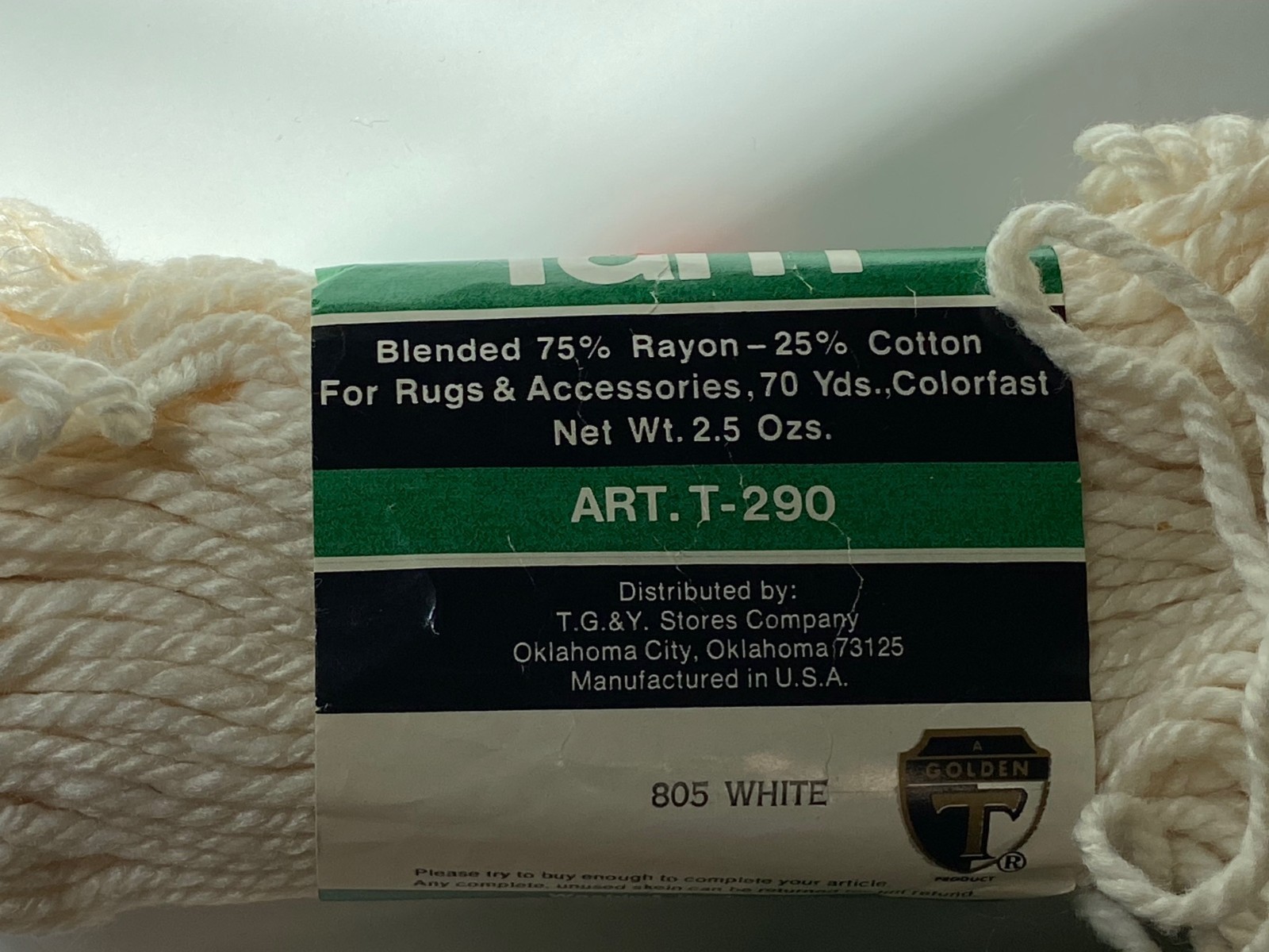 LOT/5 Golden T Products Heavy Duty RUG YARN Cotton Rayon blend WHITE super bulky