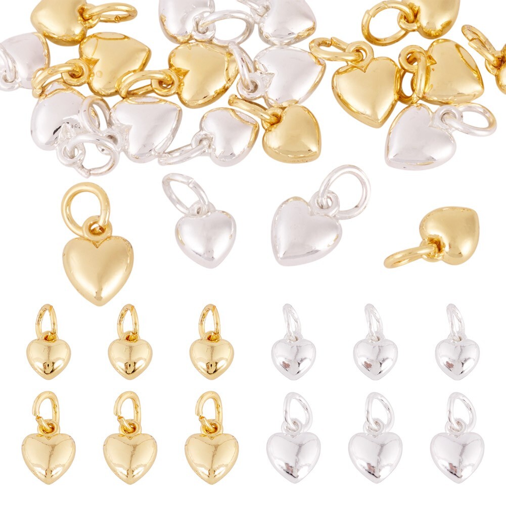20Pcs 4 Styles Alloy Pendants Heart Charms with Jump Ring 8~10.5×6.5~7.5×4~4.5mm