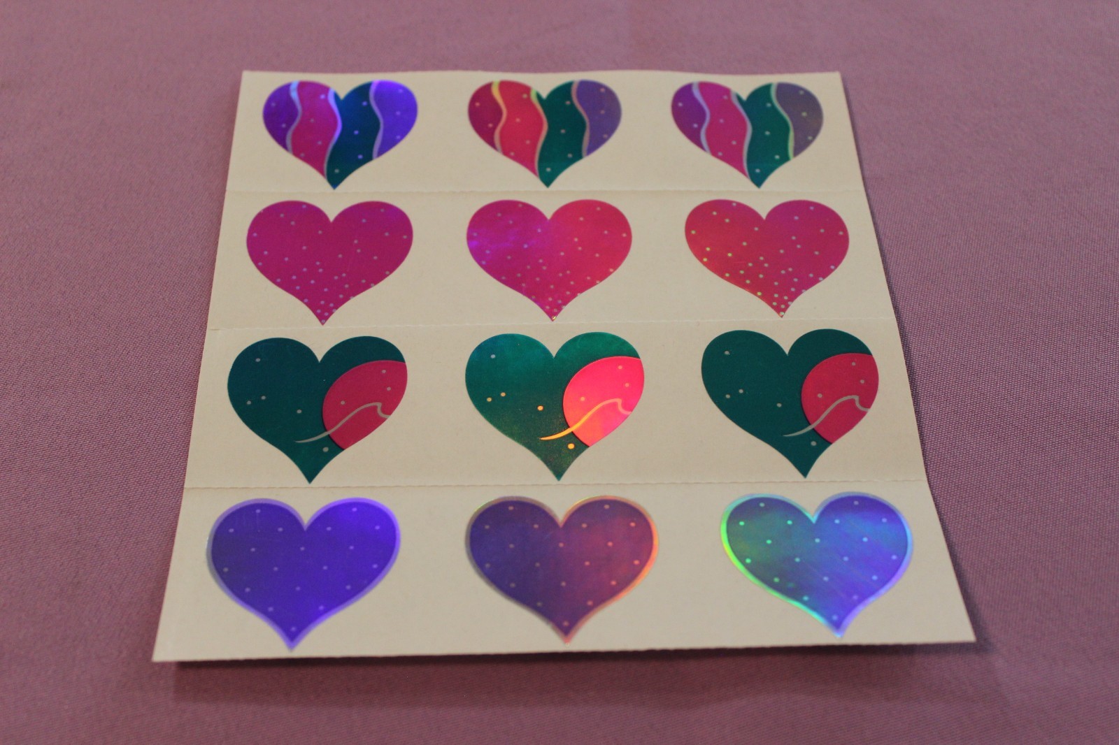Mrs. Grossman’s Sheet RARE Vintage 1995 Full Sheet Shiny Satin Heart Stickers!