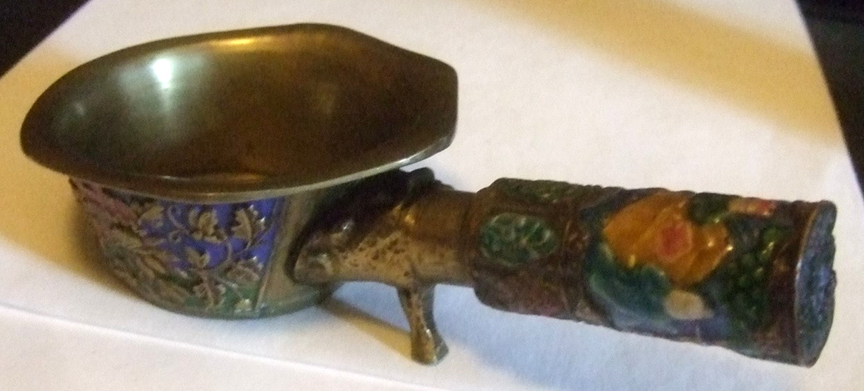 Chinese Brass Enamel Ashtray Estate Heirloom