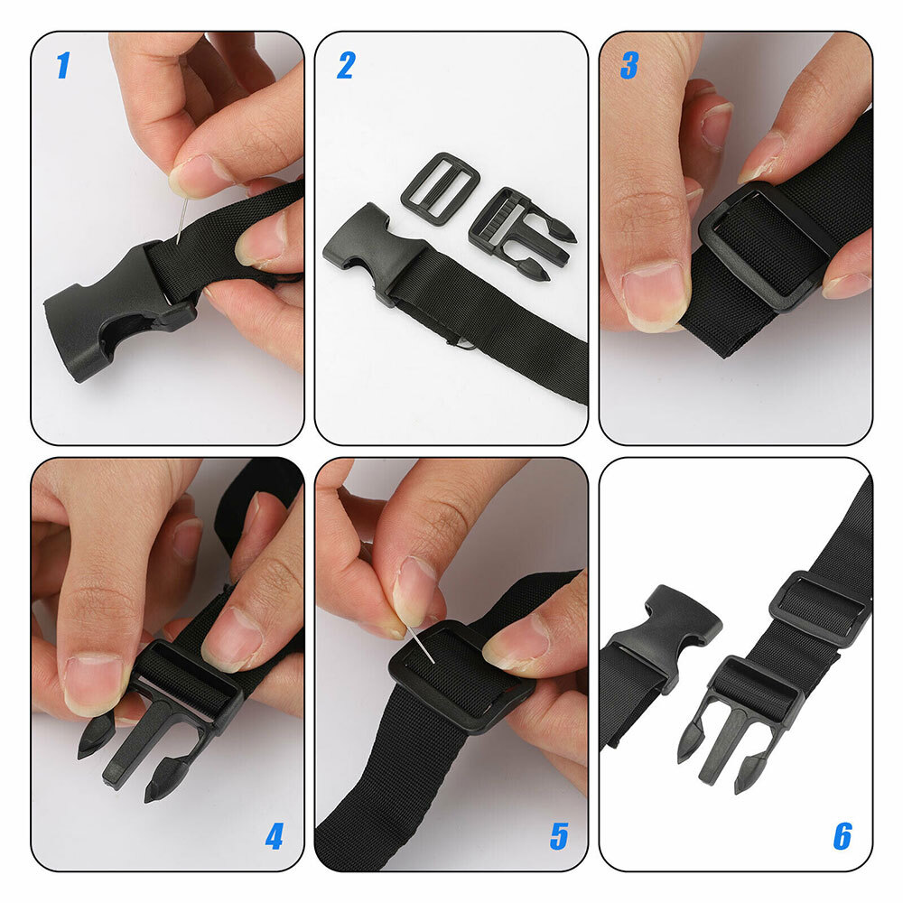 1 Inch/2.5cm 11 Yards Nylon Webbing Strap w/10 Set Plastic Buckles Side Release