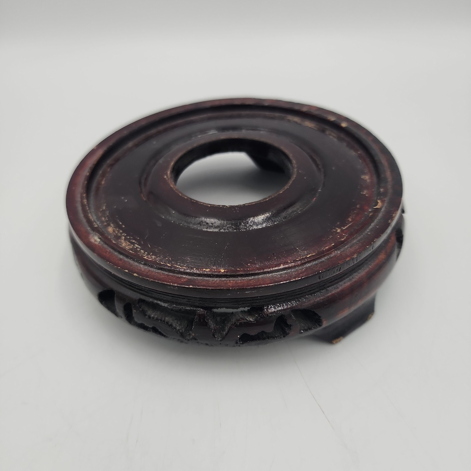 Vintage Chinese Carved Lacquered Wood Stand for Vase / Planter 4.5″