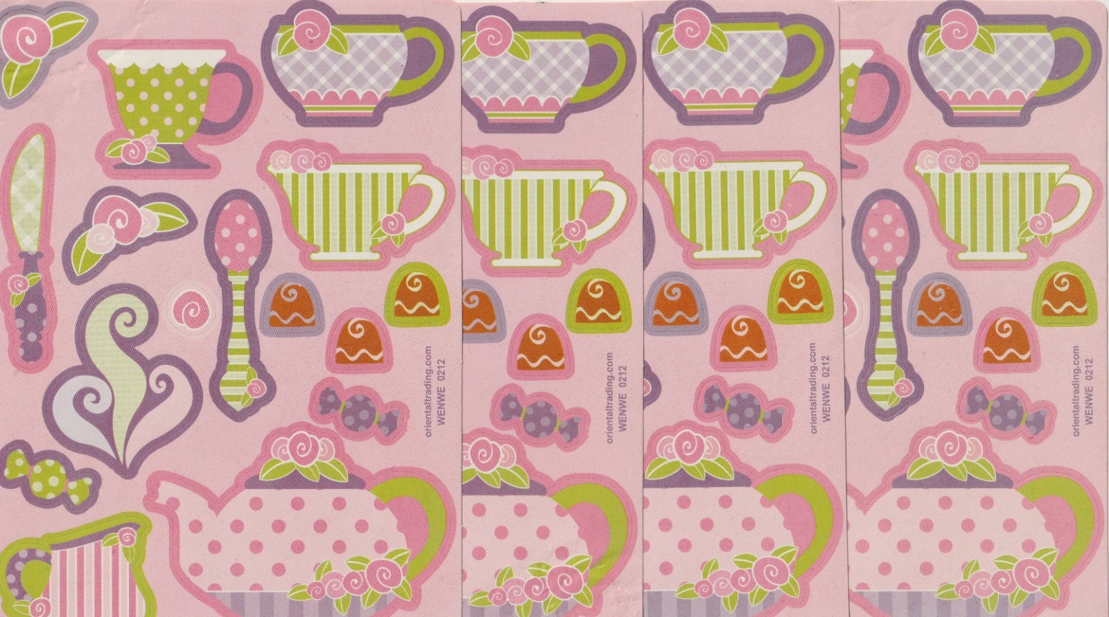 Tea Set,Tea Time,Colorful Pot,kettle,Candy,Tea Party Scrapbook Stickers-4 Sheets