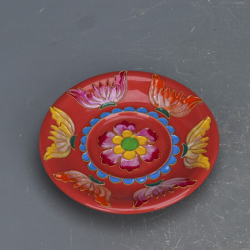 4.5″ China Song Ruyao Red Glaze Porcelain Wire Inlay Gourd San Cai Lid Bowl