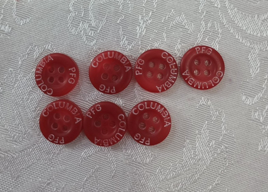 Columbia PFG Replacement Buttons Set of Red Branded Engraved 4-Hole