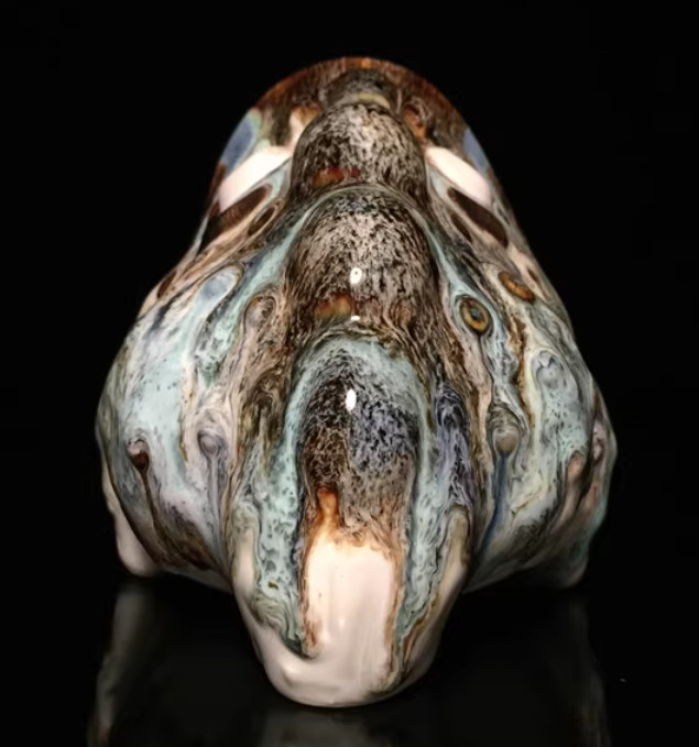 5.1″ Chinese Pottery Porcelain Pure Handcrafted Golden Toad Originality Ashtray
