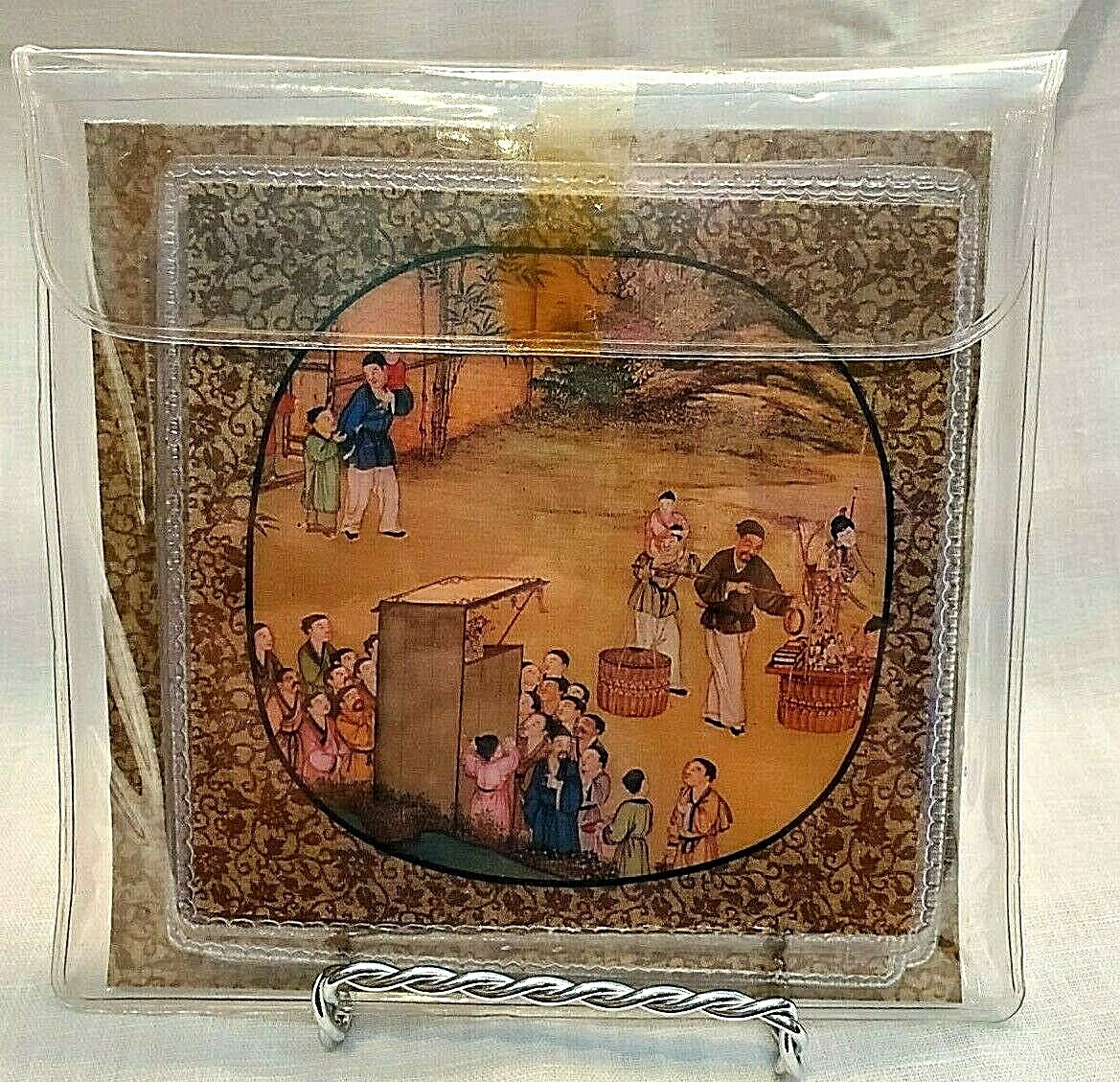 Coasters National Palace Artwork set of 10 Scenic Matching Pouch Asian 4.25″ sq