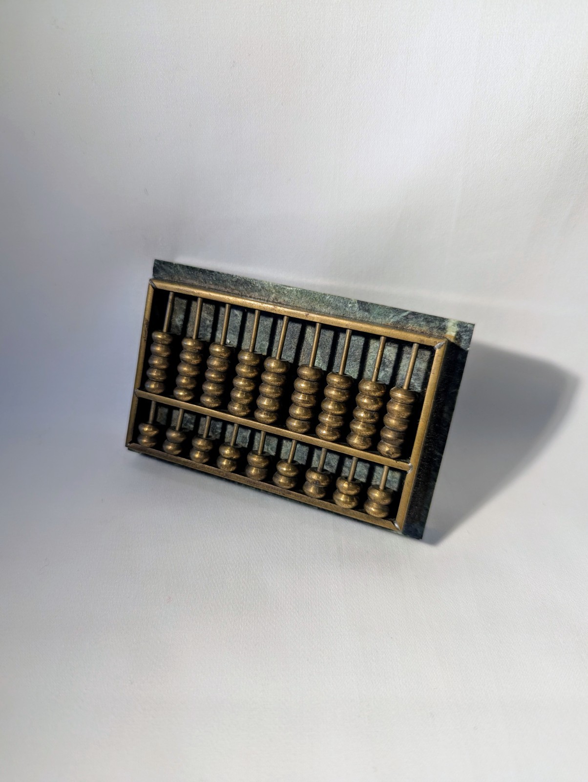 Vintage Chinese Abacus Bronze Finish 9-Rod Counting Frame Math Tool Display