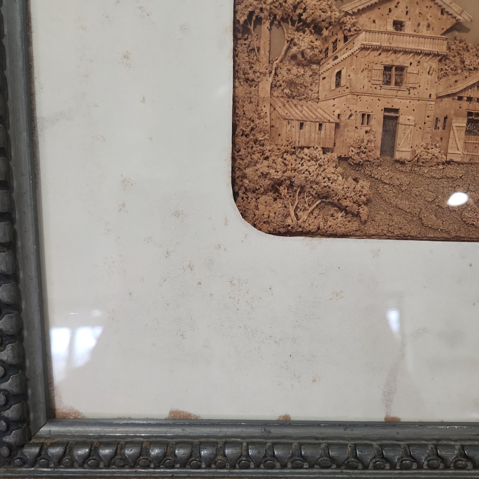 Vintage Portugal European Hand Crafted Cork Diorama Shadowbox in Ornate Frame