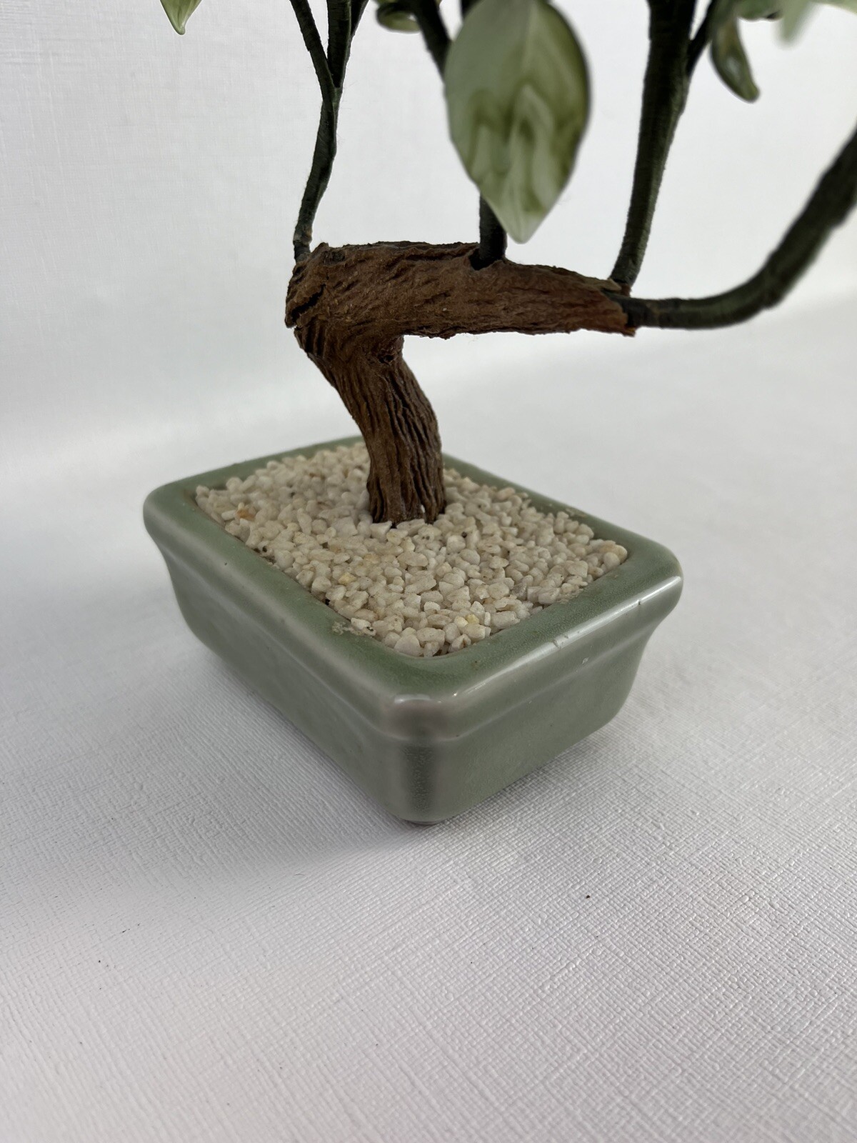 Vintage Floral Bonsai Tree Jade Stone Glass Asian Flowers Japan Pot
