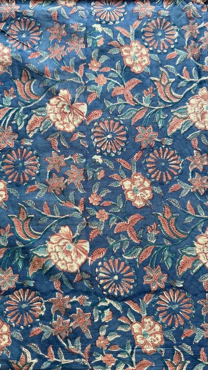 Indigo Blue Indian Floral Hand Block Print By Yard Craft,Apparel,Home Decor
