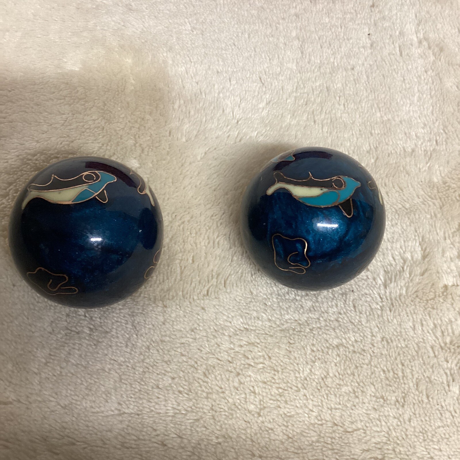 Vintage Chinese Meditation Stress Baoding Balls Cloisonné Orca “Whale Chime EUC