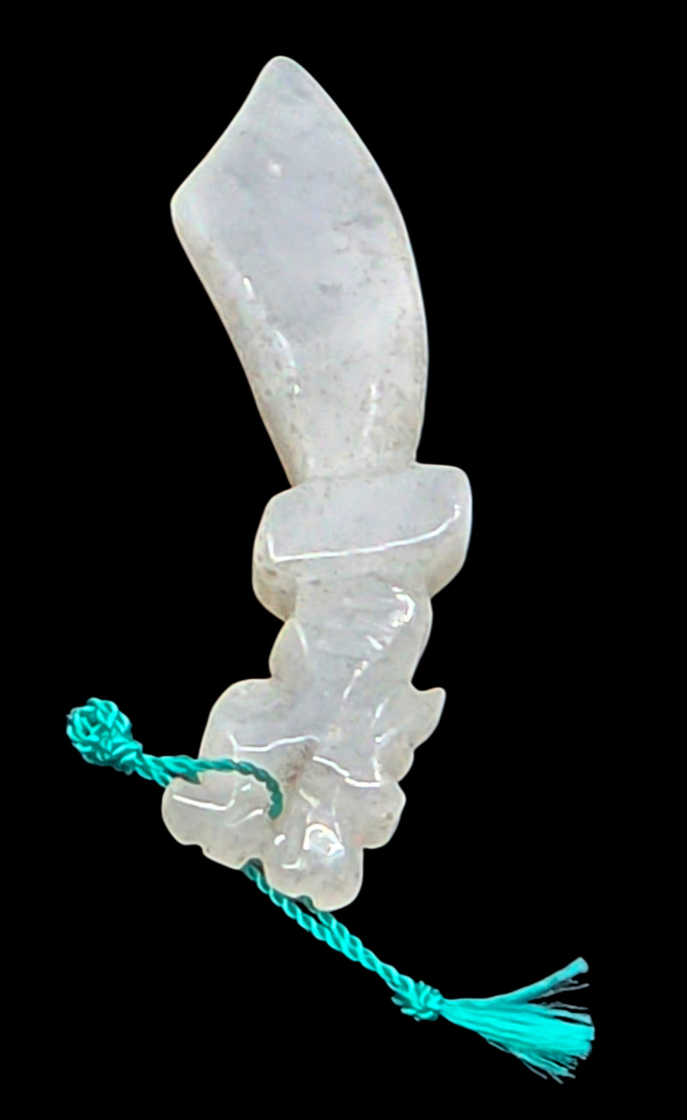 Chinese Hand Carved Icy White Jade Broadsword Pendant – Protection Amulet
