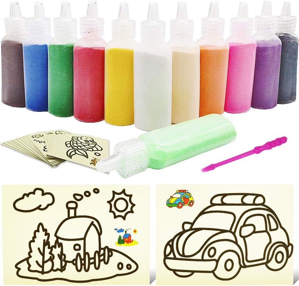 32 PCS Art Sand Kit – 12 Color Scenic Sand With 20 Sheets Sand Art Painting Card