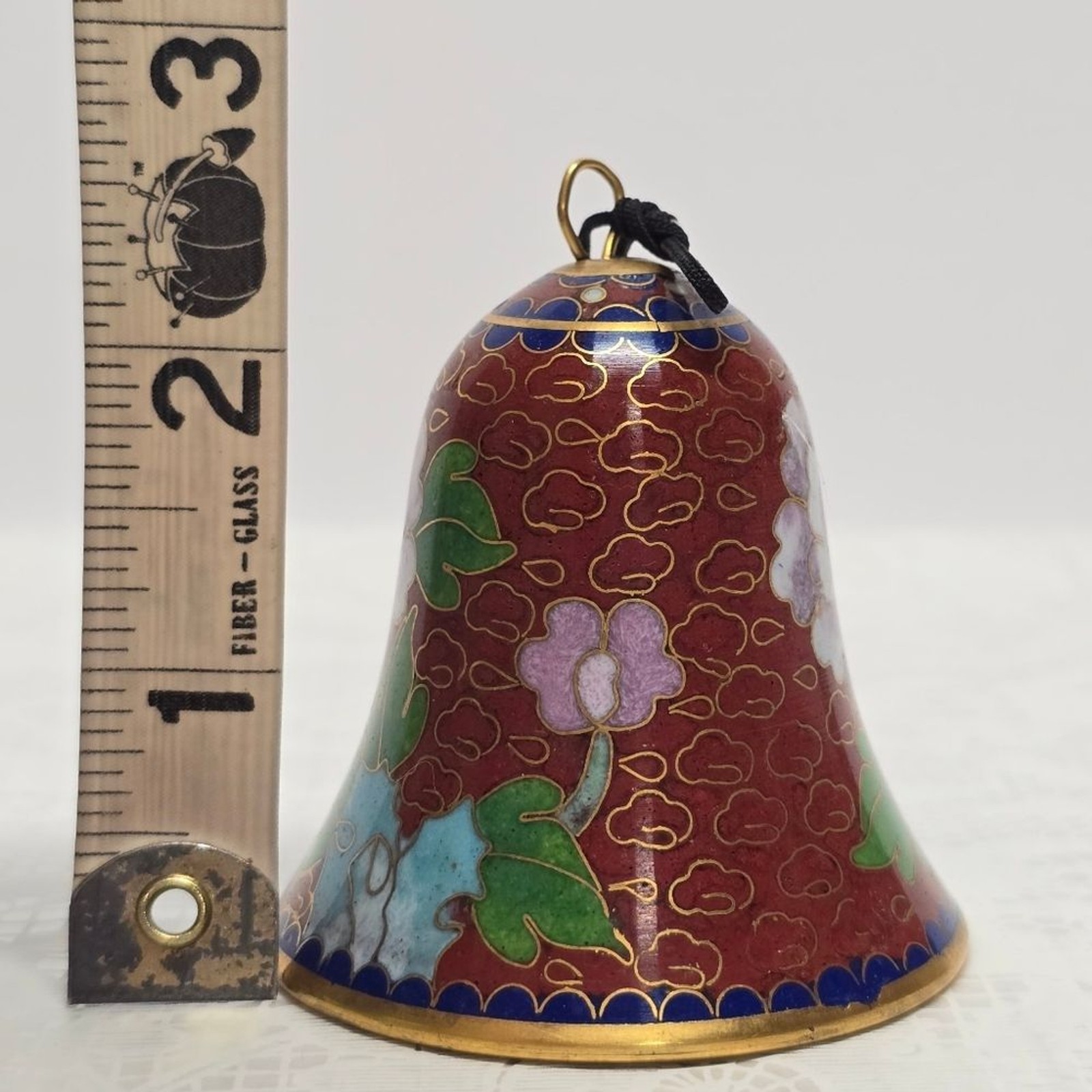 Vintage Cloisonne Floral Bell Ornament Asian Oriental Chinese Cottage Decor