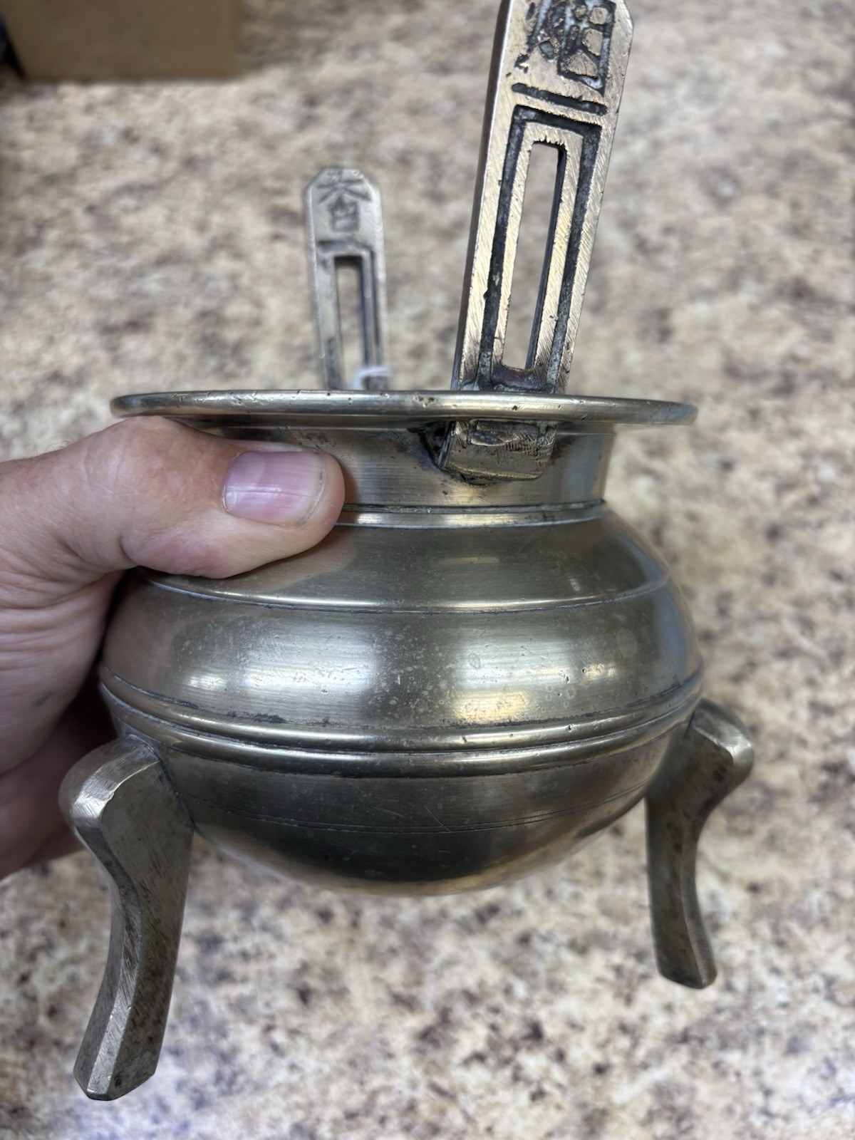 Vintage Chinese Brass Footed Incense Burner Holder Tri pod pot With Lid – Marked