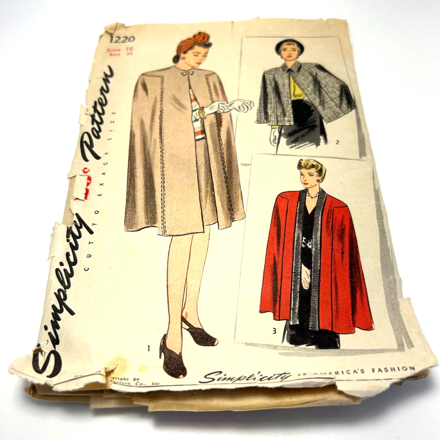 Simplicity Vintage 1944 Pattern #1220 Women’s Cape Size 16 HTF