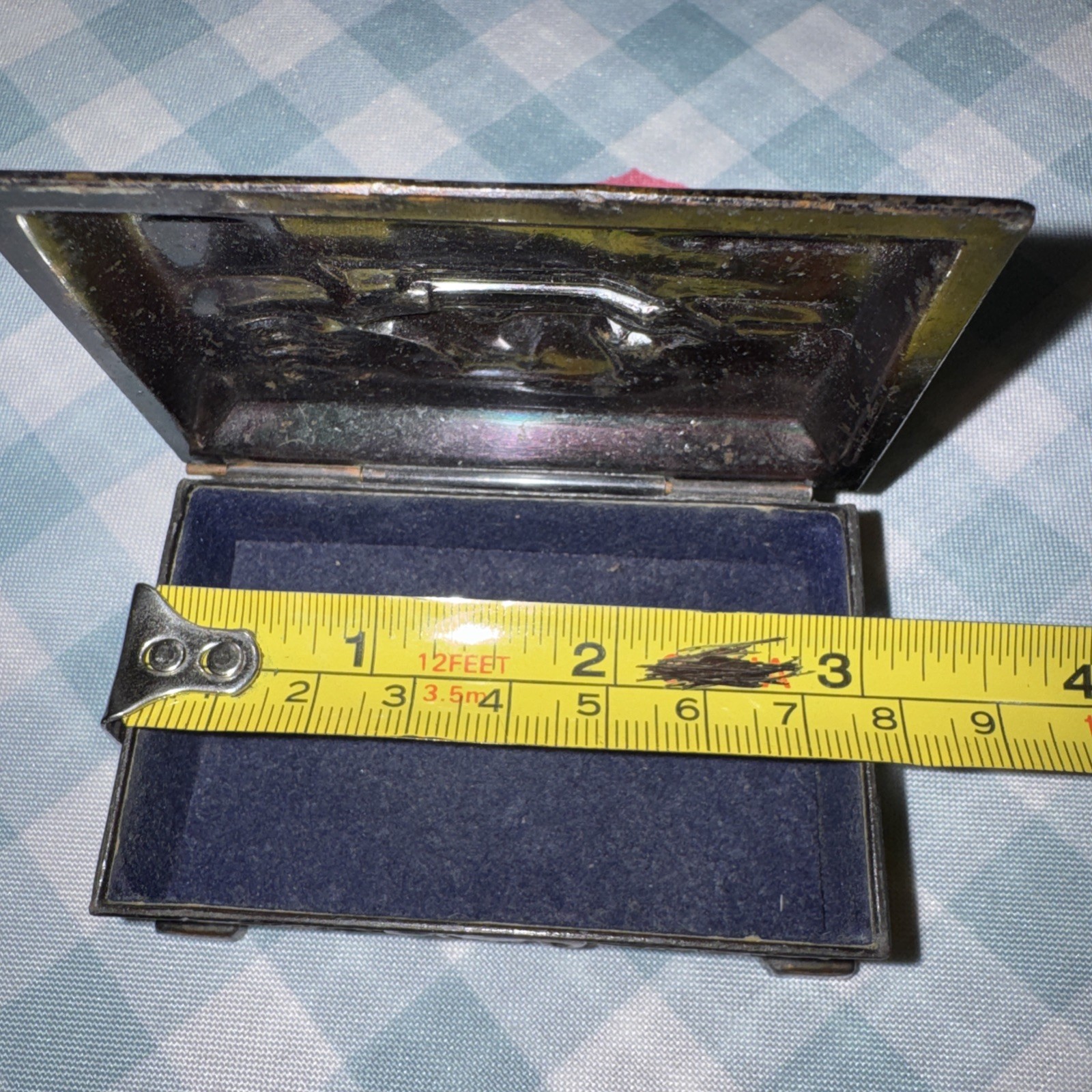 Vintage -Asian Metal Trinket Box With Pagoda, Colorful Made In Japan-Original ￼