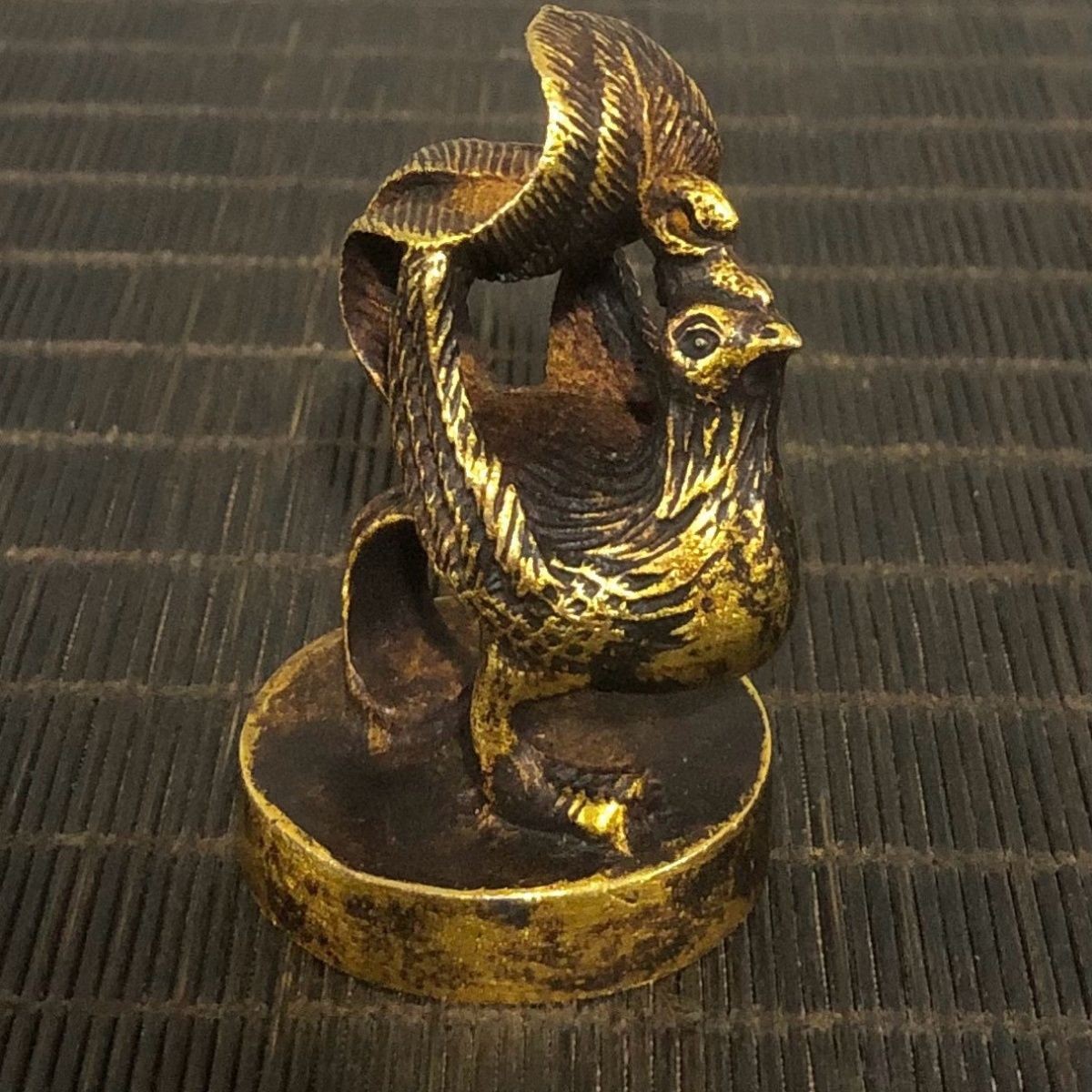 Solid Phoenix Statue Vintage Patina Metal Ornament Antique Style Desk Decor