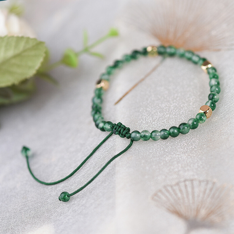 Chinese Green Agate/Jade Line/Alloy Ethnic Style Vogue Hand Chain Bracelet