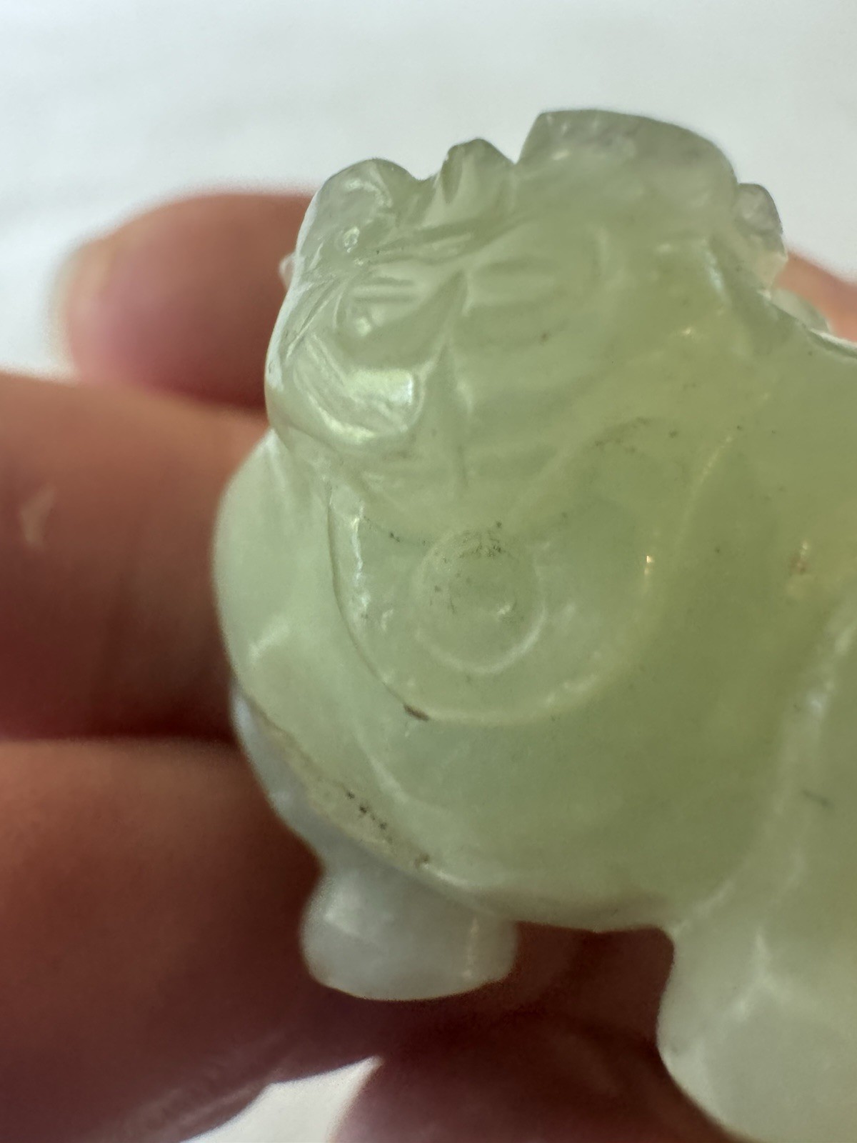 2 Vintage Rare Chinese Carved Jade – Miniature Foo Dog Incense Burners