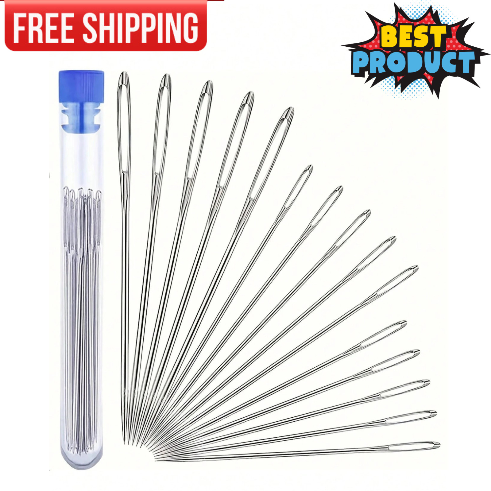 30PCS Large Eye Sewing Needles Easy Thread 3 Sizes Hand Sewing Embroidery Set US